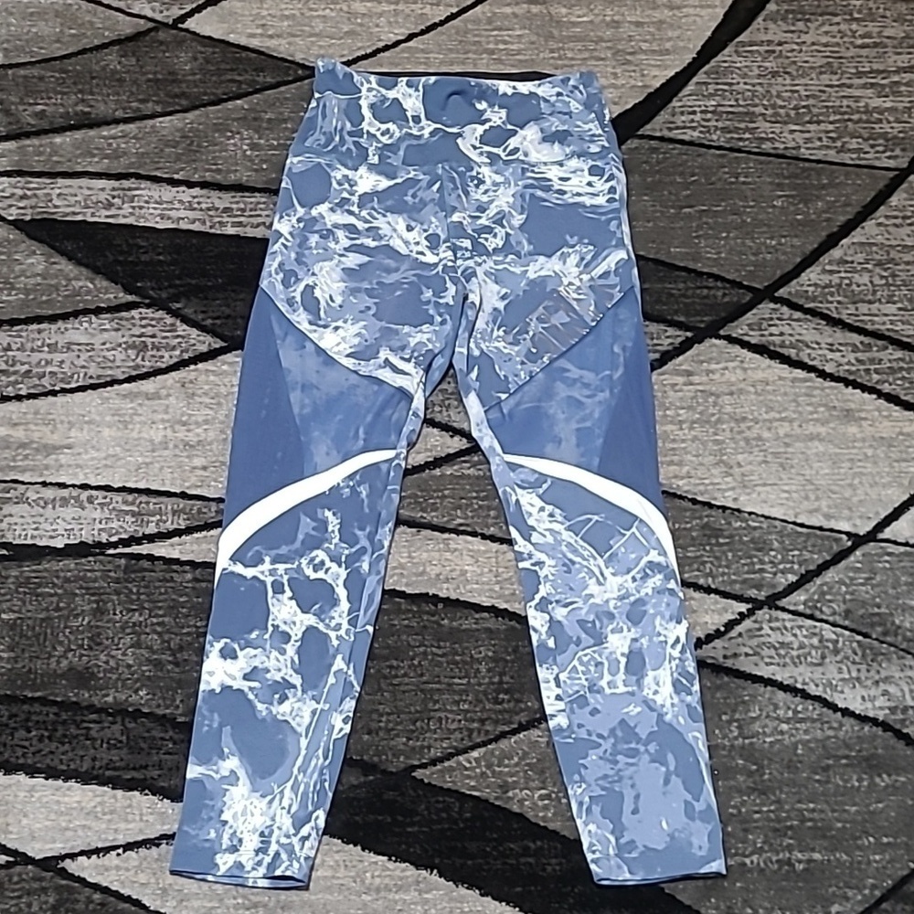 VS PINK 2017 ULTIMATE BLUE MARBLE PRINT MESH SHINE LOGO ANKLE LEGGINGS